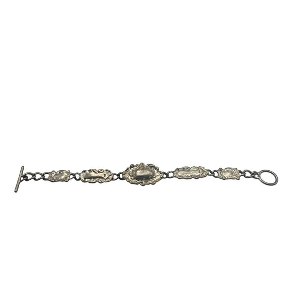 Vintage Ornate Silver Bracelet Decorative Panel Links Adjustable Wristwear - Picture 5 of 7